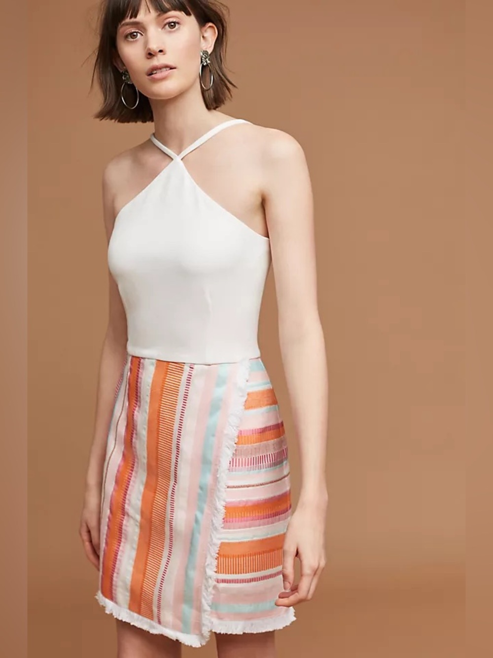 HUTCH ANTHROPOLOGIE HALTER RIBBON STRIPE FRINGE DRESS NWT $168